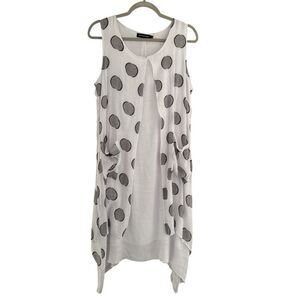 Whispers Womens Polka Dot Sleeveless Layered Gauzy Tunic Dress Gray White Medium
